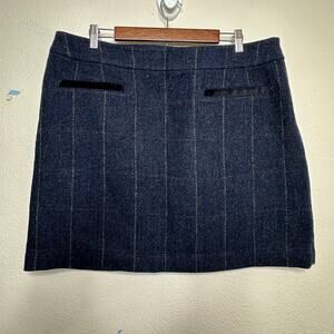Joules Woman's Size US 14 Tweed Wool Navy Blue Stripped Lined Mini Skirt